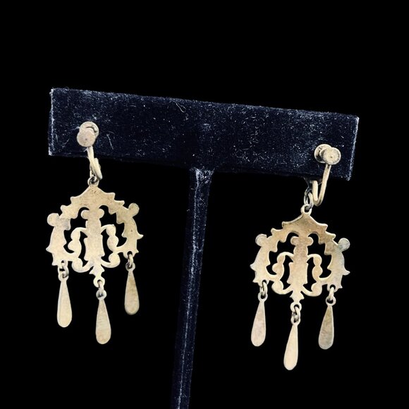 Vintage Gold Tone And Silver Tone Dangle Screw Back Earrings (5289) - Picture 5 of 5
